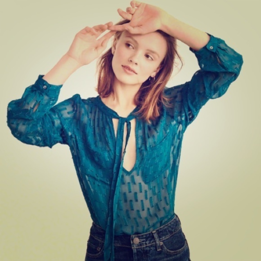 NWT Abercrombie & Fitch Blue Sheer Shine Blouse